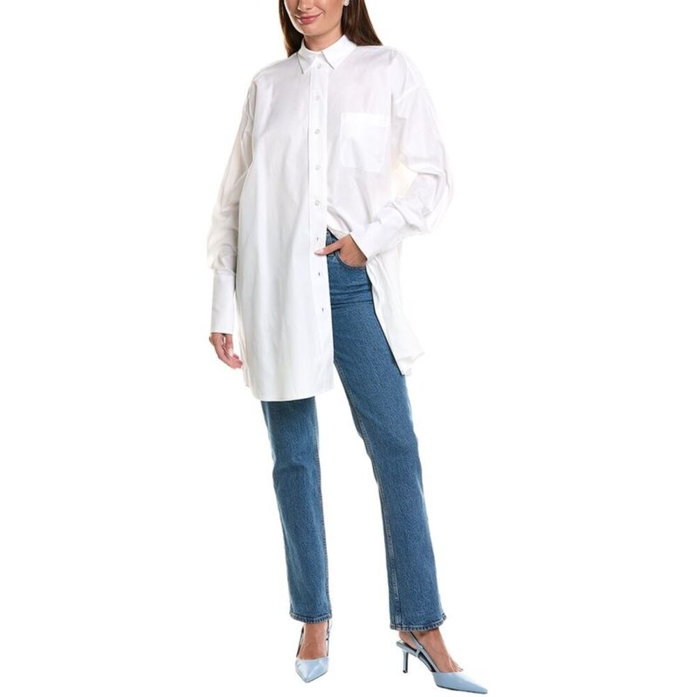 Oscar De La Renta Womens  Silky Poplin Shirt, White
